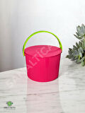 Rainbow Pembe Yuvarlak Kova Piknik Sepeti Meyve Kovası