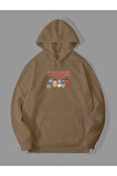 3 İplik Stranger Cats Baskılı Kemik Kanguru Cepli Kapüşonlu Sweatshirt Hoodie | XL