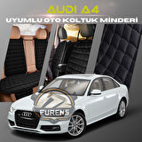 Audi A4 Siyah Renk Tay Tüyü Cepli & Terletmez Sırtlı Oto Koltuk Minder Seti - Koltuk Koruma Kılıfı (ÖN & ARKA TAM SET)
