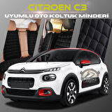 Citroen C3 Siyah Renk Tay Tüyü Cepli & Terletmez Sırtlı Oto Koltuk Minder Seti - Koltuk Koruma Kılıfı (ÖN & ARKA TAM SET)