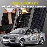 Ford Focus 2 Siyah Renk Tay Tüyü Cepli & Terletmez Sırtlı Oto Koltuk Minder Seti - Koltuk Koruma Kılıfı (ÖN & ARKA TAM SET)