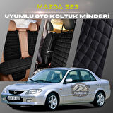 Mazda 323 Siyah Renk Tay Tüyü Cepli & Terletmez Sırtlı Oto Koltuk Minder Seti - Koltuk Koruma Kılıfı (ÖN & ARKA TAM SET)