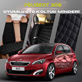 Peugeot 308 Siyah Renk Tay Tüyü Cepli & Terletmez Sırtlı Oto Koltuk Minder Seti - Koltuk Koruma Kılıfı (ÖN & ARKA TAM SET)