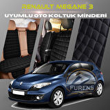 Renault Megane 3 Siyah Renk Tay Tüyü Cepli & Terletmez Sırtlı Oto Koltuk Minder Seti - Koltuk Koruma Kılıfı (ÖN & ARKA TAM SET)
