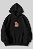 21 St Baskılı Unisex Siyah Kanguru Cepli Kapüşonlu Sweatshirt Hoodie | XL