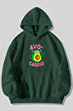 Avocardio Baskılı Unisex Yeşil Kanguru Cepli Kapüşonlu Sweatshirt Hoodie | S