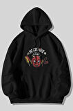 Stranger Things Heckfire Club Baskılı Unisex Siyah Kanguru Cepli Kapüşonlu Sweatshirt Hoodie | S