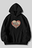 Ölümsüz Aşıklar Baskılı Unisex Siyah Kanguru Cepli Kapüşonlu Sweatshirt Hoodie | XL