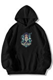 Wednesday Addams Baskılı Unisex Siyah Kanguru Cepli Kapüşonlu Sweatshirt Hoodie | S
