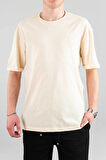 Erkek Özel Bisiklet Yaka Tişört Basic Yarı Owersize Düz Baskılı T-Shirt