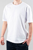 Erkek Özel Bisiklet Yaka Tişört Basic Yarı Owersize Düz Baskılı T-Shirt