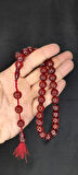 ÇUBUK KEHRİBAR TESBİH KALEM İŞÇİLİKLİ KÜRE KESİM BORDO RENK T-394