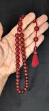 ÇUBUK KEHRİBAR TESBİH KALEM İŞÇİLİKLİ KÜRE KESİM BORDO RENK T-394