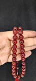 ÇUBUK KEHRİBAR TESBİH KALEM İŞÇİLİKLİ KÜRE KESİM BORDO RENK T-394