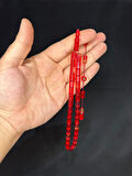 ATEŞ KEHRİBAR TESBİH KESME KESİM KIRMIZI-PEMBE RENK 10MM X 7MM T-524