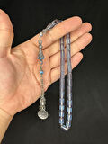 ATEŞ KEHRİBAR TESBİH MAVİ RENKLİ KESME KESİM 10,5MMX6,5 T-584
