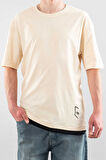Erkek Özel Bisiklet Yaka Tişört Basic Yarı Owersize Düz Baskılı T-Shirt