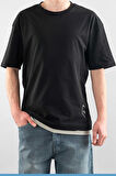 Erkek Özel Bisiklet Yaka Tişört Basic Yarı Owersize Düz Baskılı T-Shirt