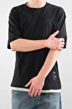 Erkek Özel Bisiklet Yaka Tişört Basic Yarı Owersize Düz Baskılı T-Shirt