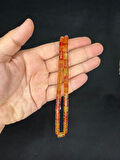 GÜMÜŞ İŞLEMELİ ATEŞ KEHRİBAR TESBİH SARI RENKLİ KESME KESİM 10,5MMX5,5MM T-647