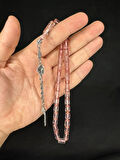 ATEŞ KEHRİBAR TESBİH AÇIK PEMBE RENKLİ KESME KESİM 10,5MMX6MM T-658