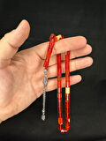 ATEŞ KEHRİBAR TESBİH KIRMIZI-BEYAZ RENKLİ KESME KESİM 10,5MMX6MM T-660
