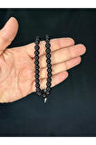 ONİKS TAŞI TESBİH KÜRE KESİM SİYAH RENK 8MM BİLEK BOY T-689