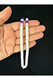 MOR BEYAZ GEÇİŞLİ TOZ KEHRİBAR TESBİH KESME KESİM 11MMX7MM T-693