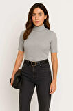 Kadın Kısa Kollu Yarım Boğazlı Body