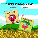 2 Kitap Tox Sebzeler ve Meyveler Kumaş Sessiz Kitap T113 T049 - Bez Kitap , Eğitici Oyuncak , Yumuşak ve Hışırtılı