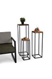 T.Concept Florawood 3’lü Doğal Ahşap Raf Çiçeklik 