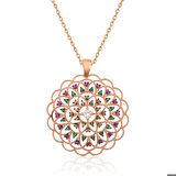 Gümüş Rose Geometrik Desenli Madalyon Kolye