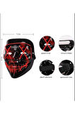 Vothoon Hallowen Led Işıklı Neon Parti Maske 3 Modlu Parti Eğlence Maskesi Yılbaşı Kırmızı