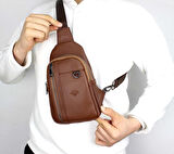 Erkek Taba Renk Çift Kol Çapraz Omuz Çantası Body Bag Çanta Günlük Çanta