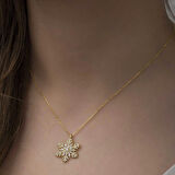 925 Ayar Gümüş Gold Kar Tanesi Kadın Gümüş Kolye