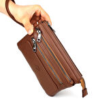 Erkek Taba Renk Çok Bölmeli Bileklik Kemerli Portföy Çanta El Çantası