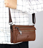 Erkek Taba Renk Çok Bölmeli Bileklik Kemerli Portföy Çanta El Çantası