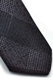 Gri Siyah Ekose Desenli Dokuma Kumaş Mendilli Slim Fit Kravat  / SDK-220707