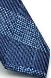 Mavi Lacivert Ekose Desenli Dokuma Kumaş Mendilli Slim Fit Kravat  / SDK-220708