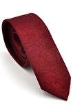 Bordo Şal Desenli Dokuma Kumaş Mendilli Slim Fit Kravat  / SDK-230203