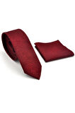 Bordo Şal Desenli Dokuma Kumaş Mendilli Slim Fit Kravat  / SDK-230203