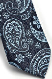 Mavi Şal Desenli Lacivert Dokuma Kumaş Mendilli Slim Fit Kravat  / SDK-230205