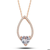 Gümüş Rose Kalp Beyaz Taşlı Damla Kadın Kolye