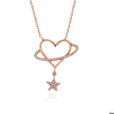 925 Ayar Gümüş Rose Kalp Yıldız Kadın Kolye