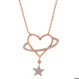 925 Ayar Gümüş Rose Kalp Yıldız Kadın Kolye