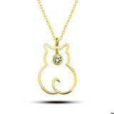 925 Ayar Gümüş Nisan Ayı Doğum Taşı Kedi Kadın Kolye