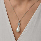 925 Ayar Gümüş Damla İnci Kadın Kolye