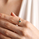 14 Ayar Altın Doğum Taşı Yüzük Burç Yüzükler Oval Emerald