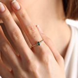 14 Ayar Altın Doğum Taşı Yüzük Burç Yüzükler Oval Emerald