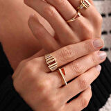 Akik Taşlı Altın Bagetta Yüzük İtaly